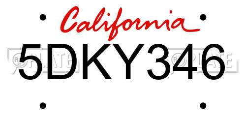 5DKY346 California License Plate