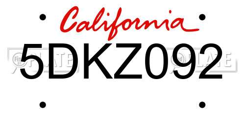 5DKZ092 California License Plate