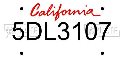 5DL3107 California License Plate