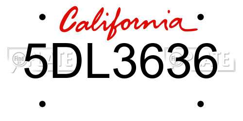 5DL3636 California License Plate