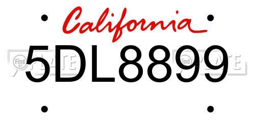 5DL8899 California License Plate