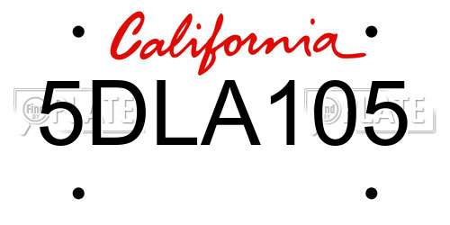 5DLA105 California License Plate