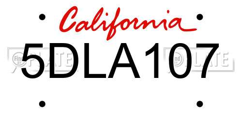 5DLA107 California License Plate