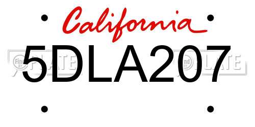 5DLA207 California License Plate