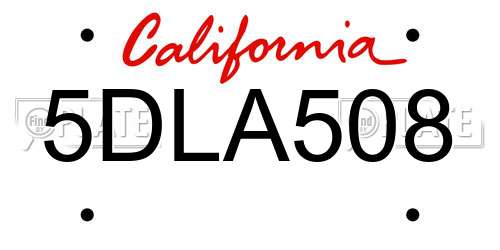 5DLA508 California License Plate