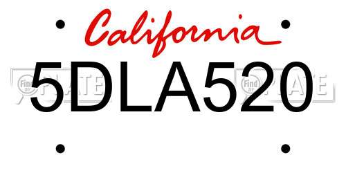 5DLA520 California License Plate