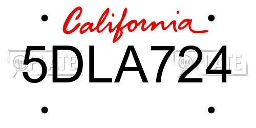 5DLA724 California License Plate