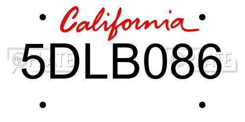 5DLB086 California License Plate