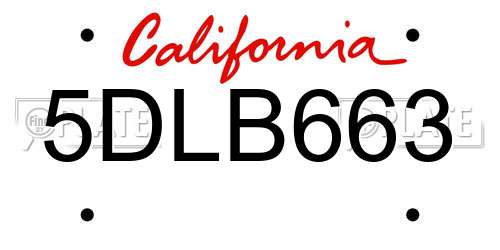 5DLB663 California License Plate