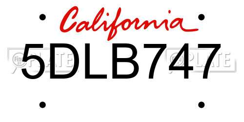 5DLB747 California License Plate