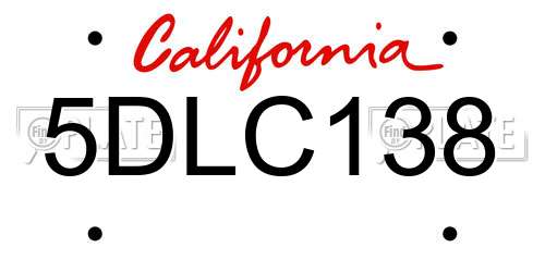 5DLC138 California License Plate