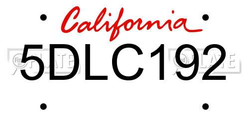5DLC192 California License Plate