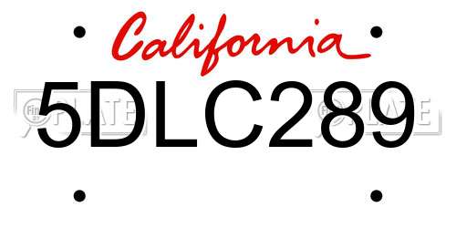 5DLC289 California License Plate