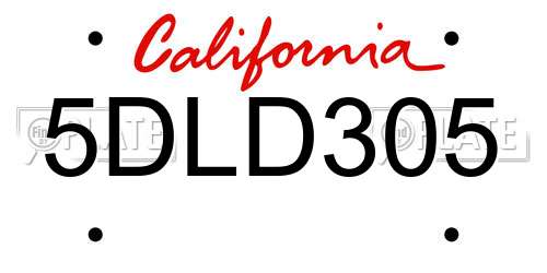 5DLD305 California License Plate