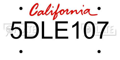 5DLE107 California License Plate