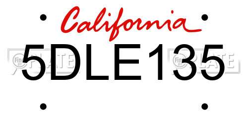 5DLE135 California License Plate