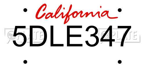5DLE347 California License Plate