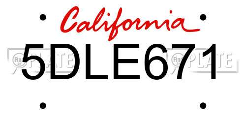 5DLE671 California License Plate