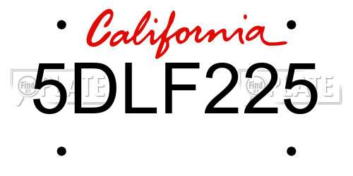 5DLF225 California License Plate