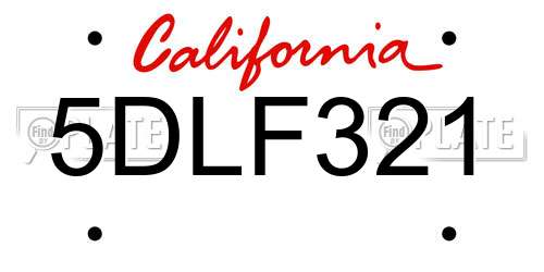 5DLF321 California License Plate