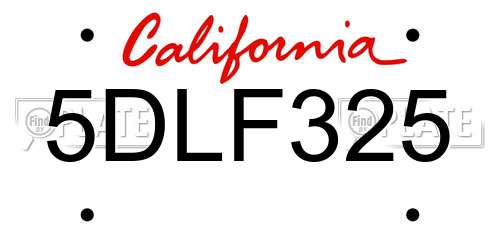 5DLF325 California License Plate