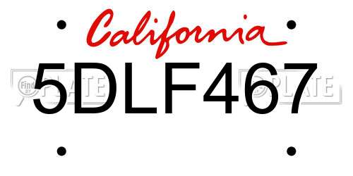 5DLF467 California License Plate