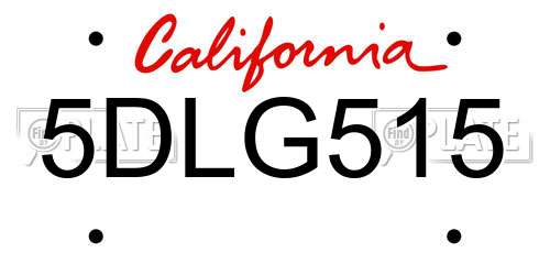 5DLG515 California License Plate