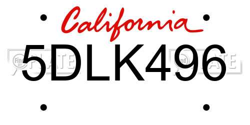 5DLK496 California License Plate