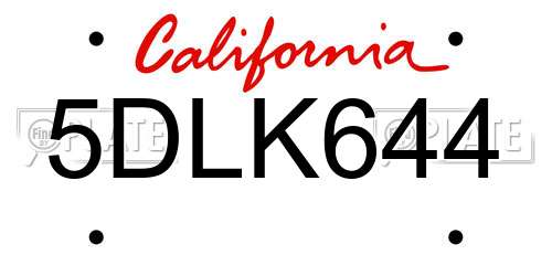 5DLK644 California License Plate