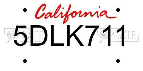 5DLK711 California License Plate