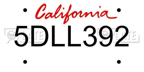 5DLL392 California License Plate