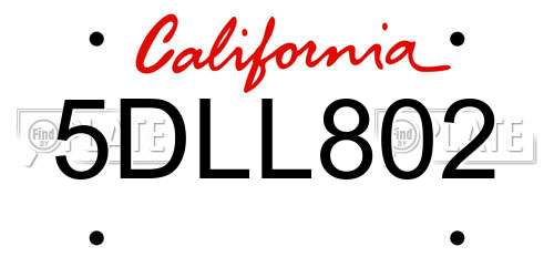 5DLL802 California License Plate