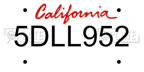 5DLL952 California License Plate