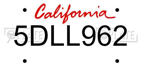 5DLL962 California License Plate