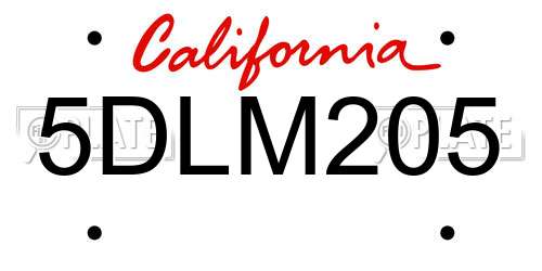 5DLM205 California License Plate