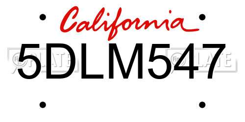 5DLM547 California License Plate