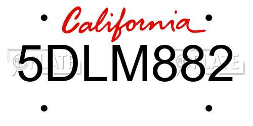 5DLM882 California License Plate
