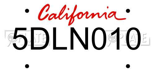 5DLN010 California License Plate