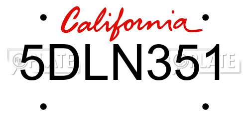 5DLN351 California License Plate