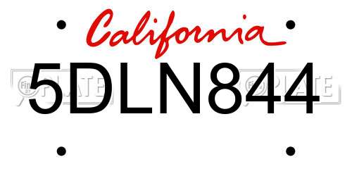 5DLN844 California License Plate