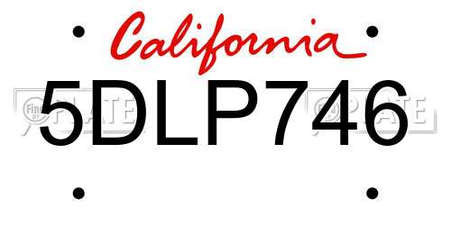 5DLP746 California License Plate