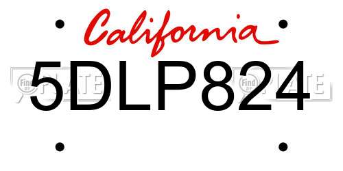 5DLP824 California License Plate