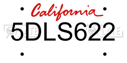 5DLS622 California License Plate