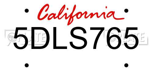 5DLS765 California License Plate