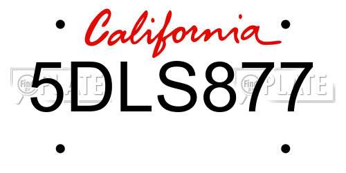 5DLS877 California License Plate
