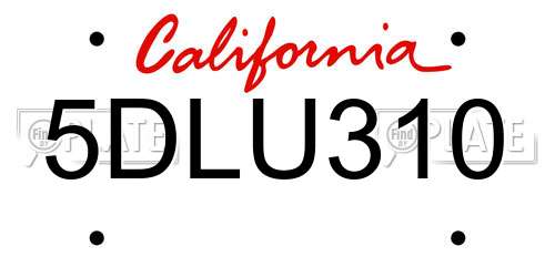 5DLU310 California License Plate