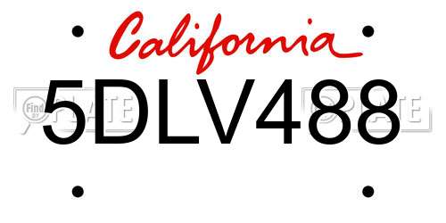 5DLV488 California License Plate