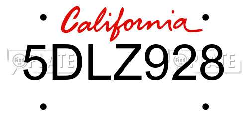5DLZ928 California License Plate