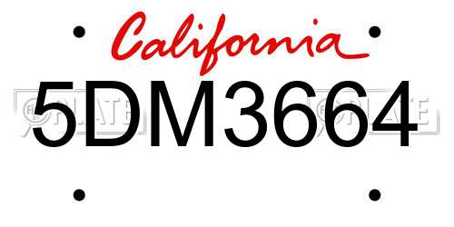 5DM3664 California License Plate