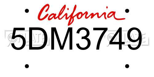 5DM3749 California License Plate